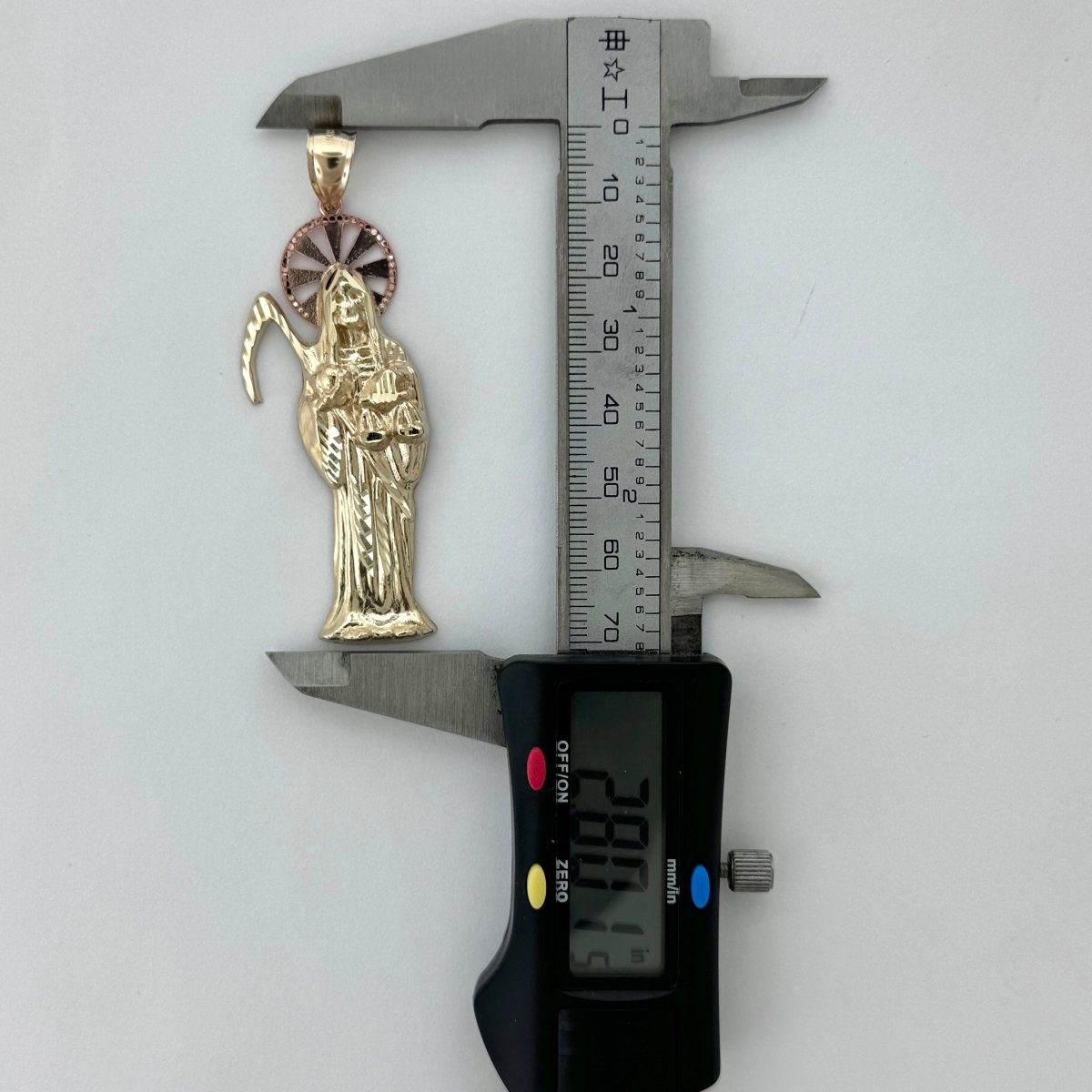 14KT Gold Santa Muerte Pendant with 4mm Bail, 8.16 Grams, 2.8 Inches