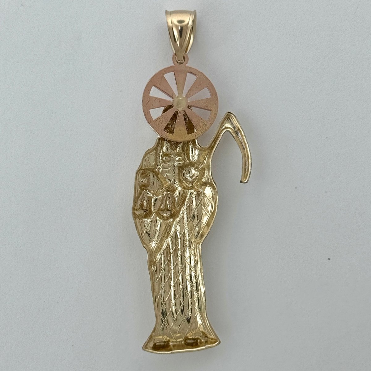 14KT Gold Santa Muerte Pendant with 4mm Bail, 8.16 Grams, 2.8 Inches