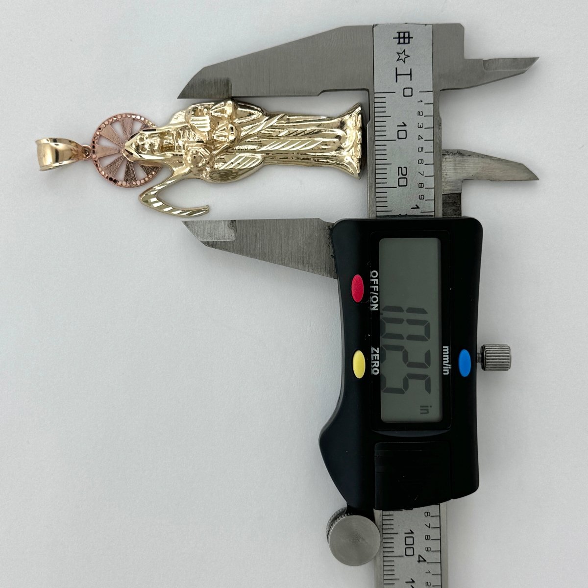 14KT Gold Santa Muerte Pendant with 4mm Bail, 8.16 Grams, 2.8 Inches