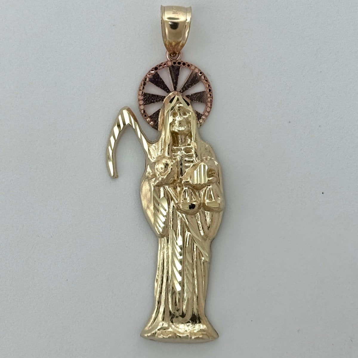 14KT Gold Santa Muerte Pendant with 4mm Bail, 8.16 Grams, 2.8 Inches