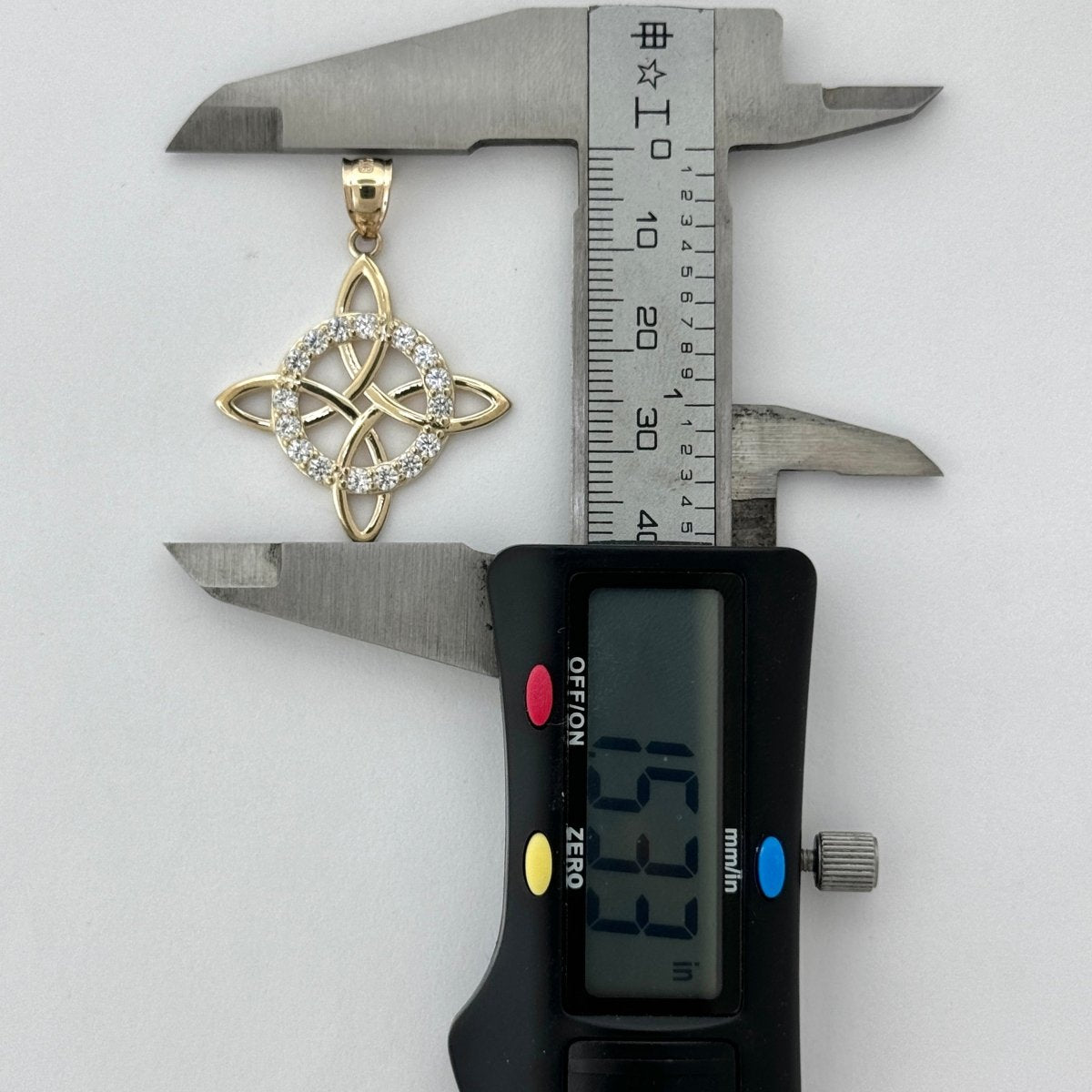 14KT Gold Witches Knot Pendant CZ stones - 3mm Bail, 3.68 Grams, 1.53 Inches.