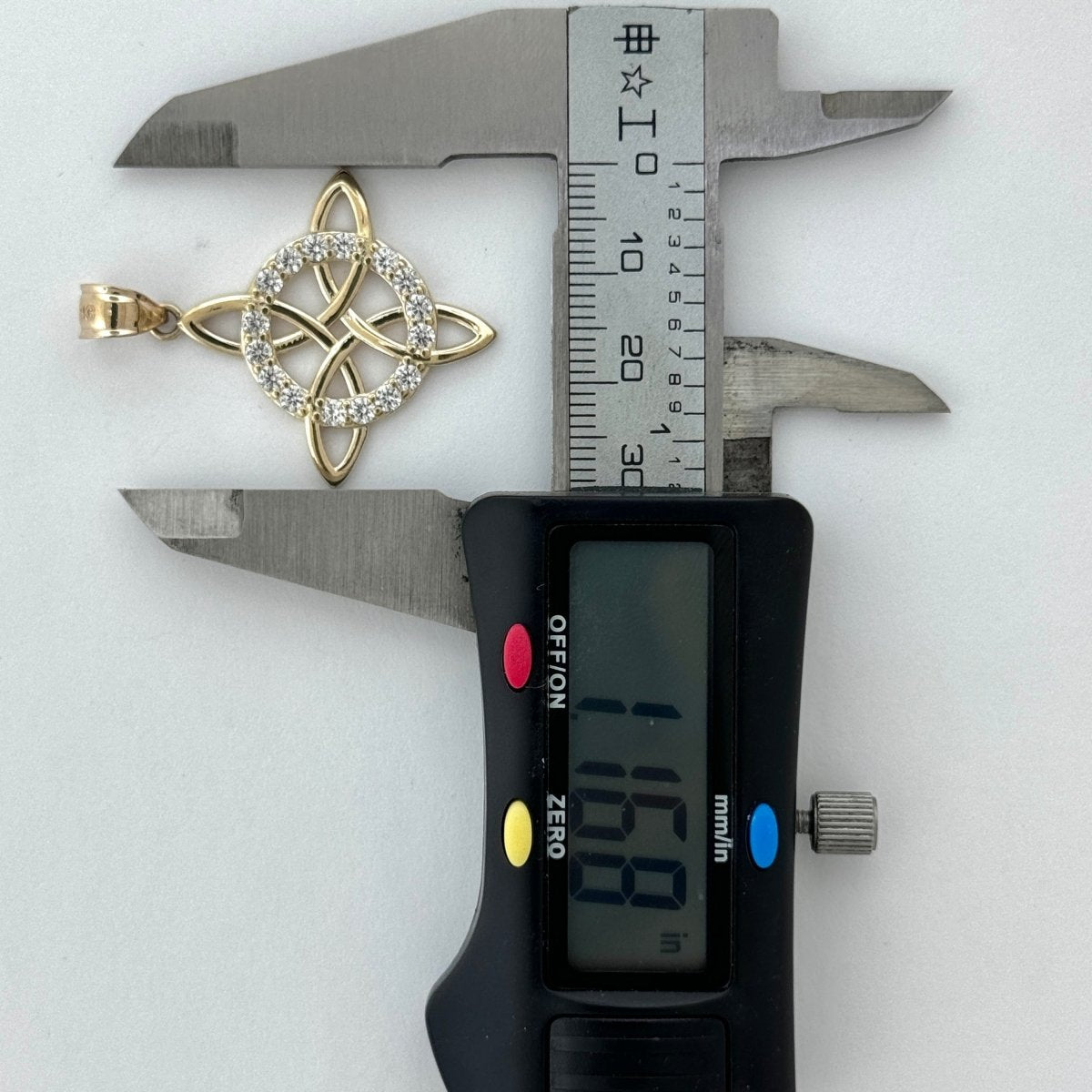 14KT Gold Witches Knot Pendant CZ stones - 3mm Bail, 3.68 Grams, 1.53 Inches.