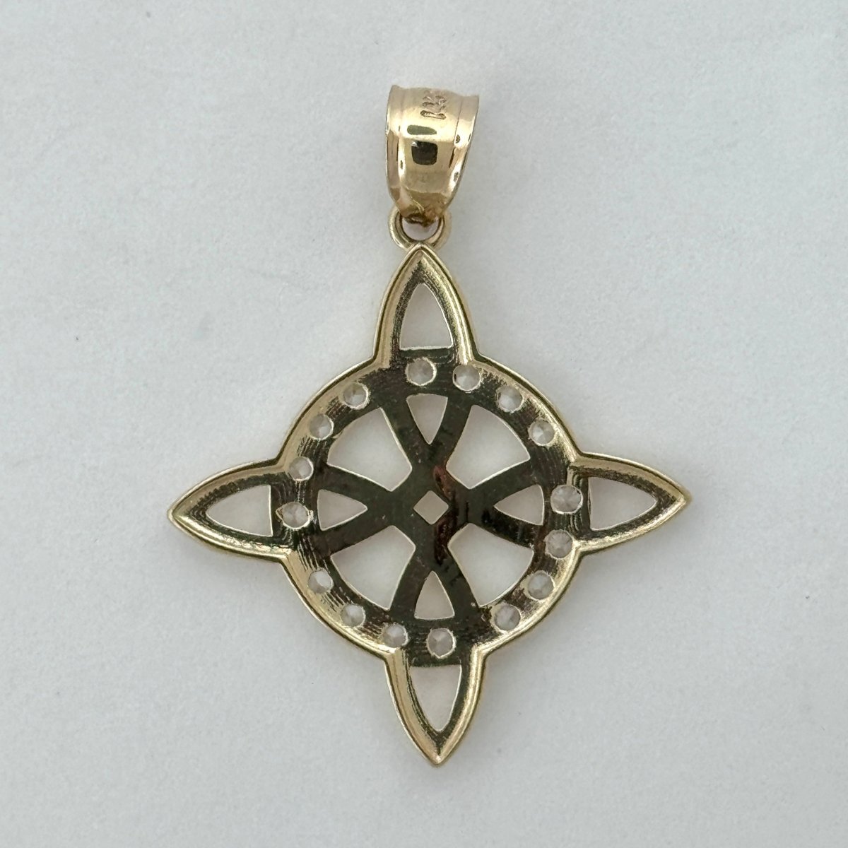 14KT Gold Witches Knot Pendant CZ stones - 3mm Bail, 3.68 Grams, 1.53 Inches.