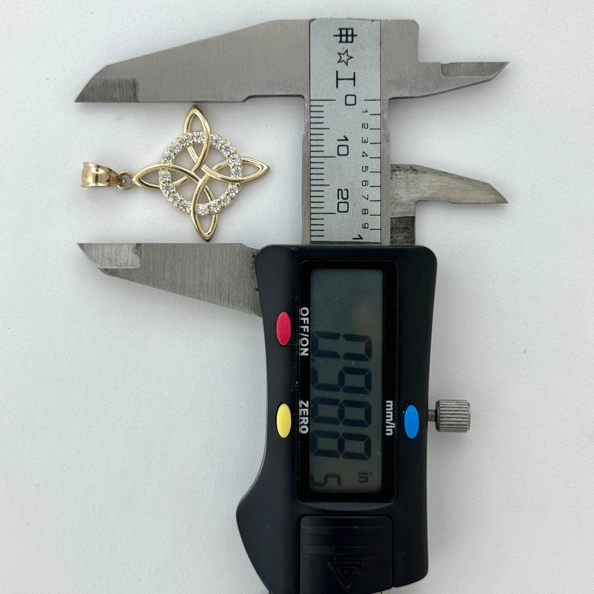 14KT Gold Witches Knot Pendant with CZ stones - 1.5mm Bail, 2.91 Grams, 0.63 Inches.