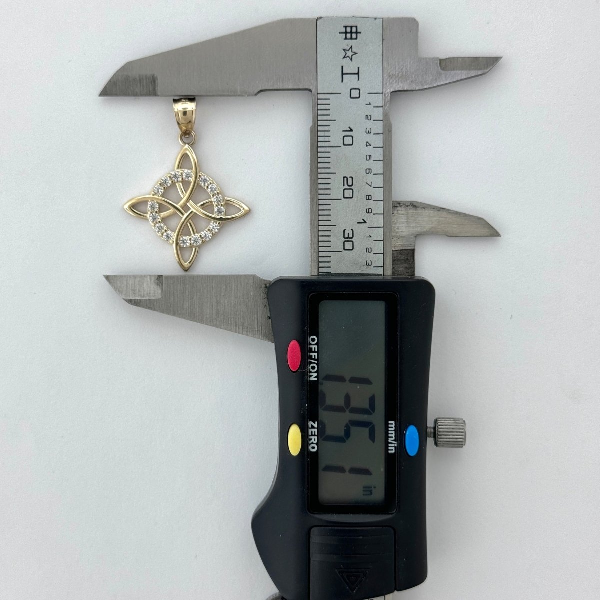 14KT Gold Witches Knot Pendant with CZ stones - 1.5mm Bail, 2.91 Grams, 0.63 Inches.