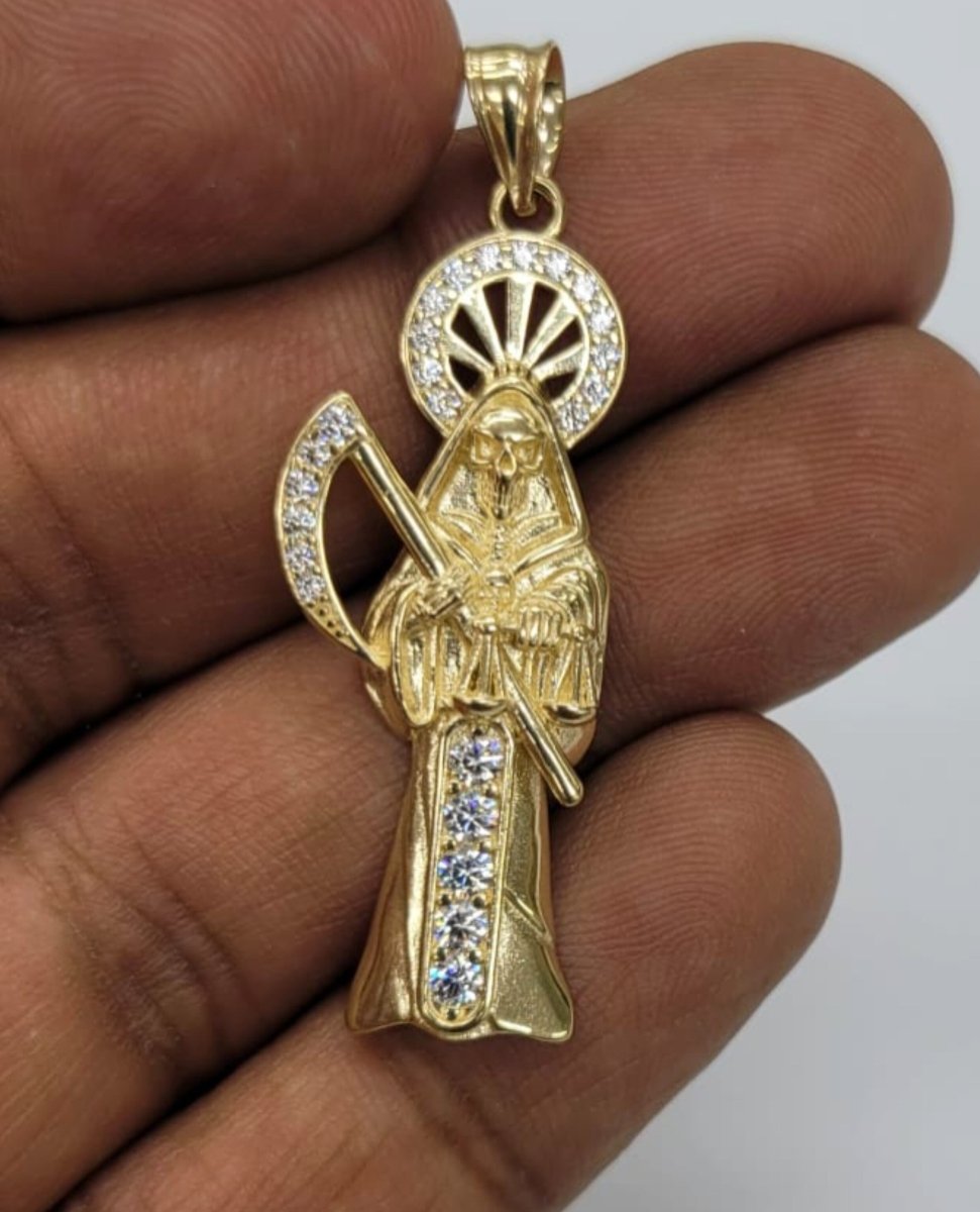 14KT Sante Muerte , Gold Diamond cut Bail 5 mm 13.41 GRM