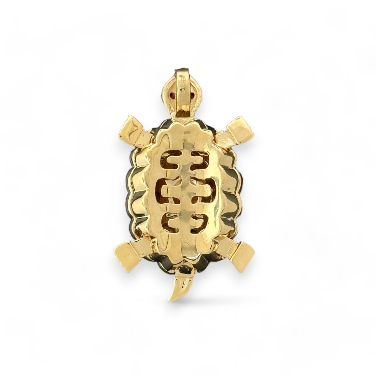 14KT Tri - Color Gold 3D Turtle Pendant with CZ Accents