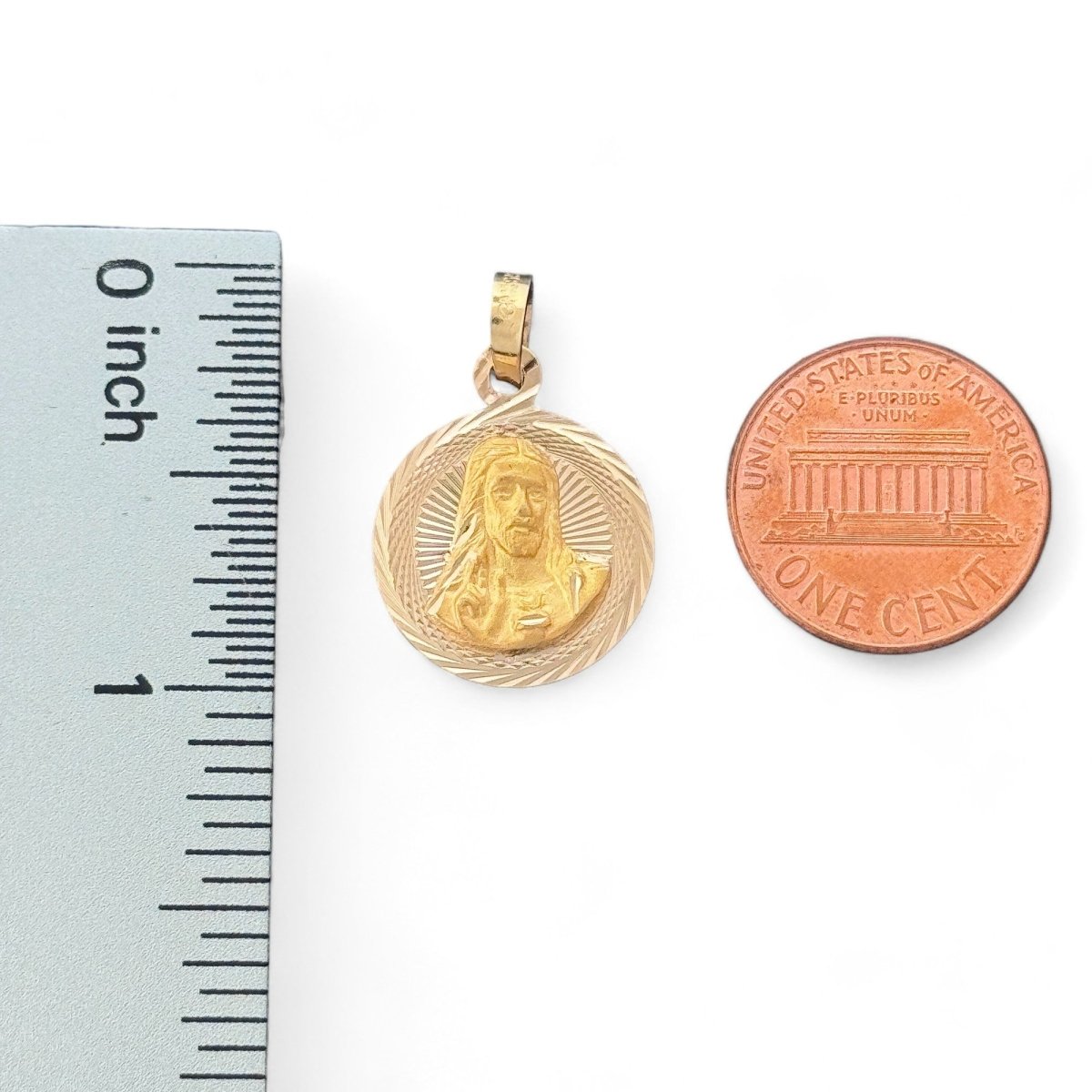 14KT Tri - Color Gold Double - Sided Jesus and Virgin Mary Round Pendant