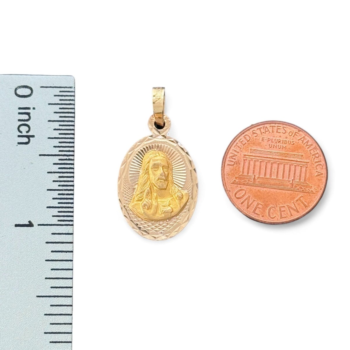 14KT Tri - Color Gold Double - Sided Sacred Heart and Virgin Mary Oval Pendant