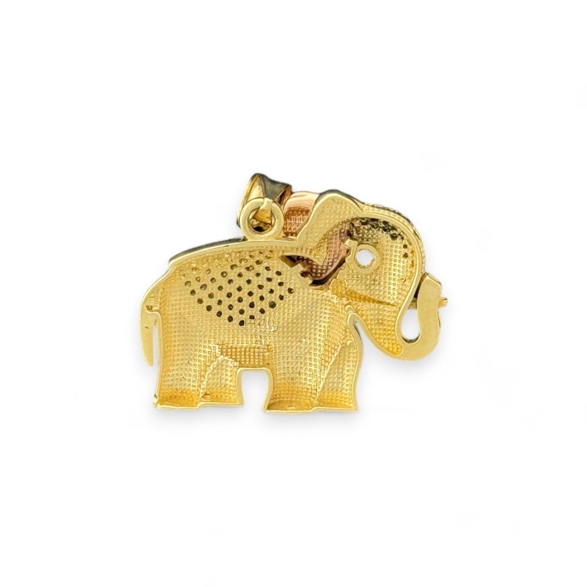 14KT Tri - Color Gold Elephant Pendant with CZ Accents