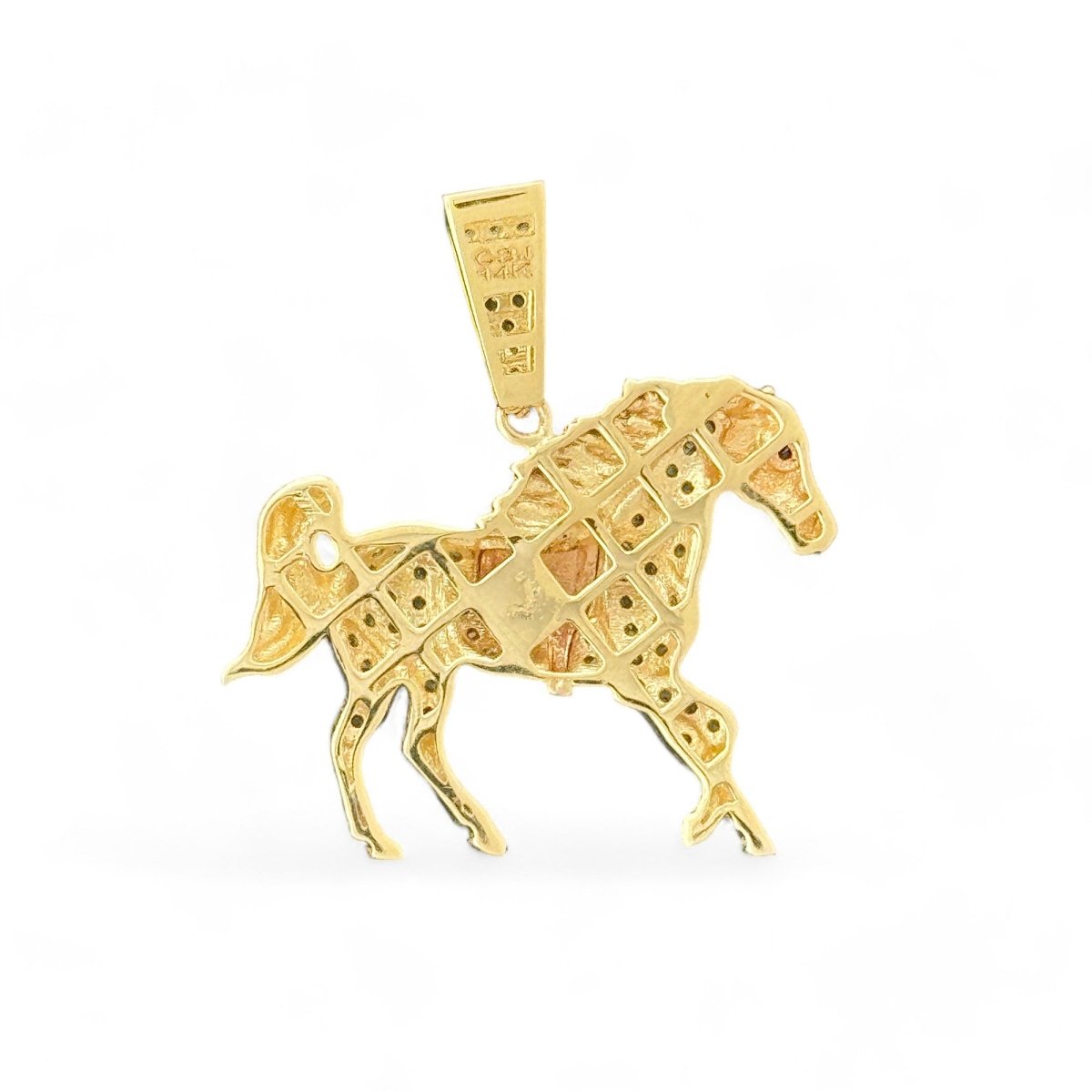 14KT Tri - Color Gold Horse Pendant With CZ Stones