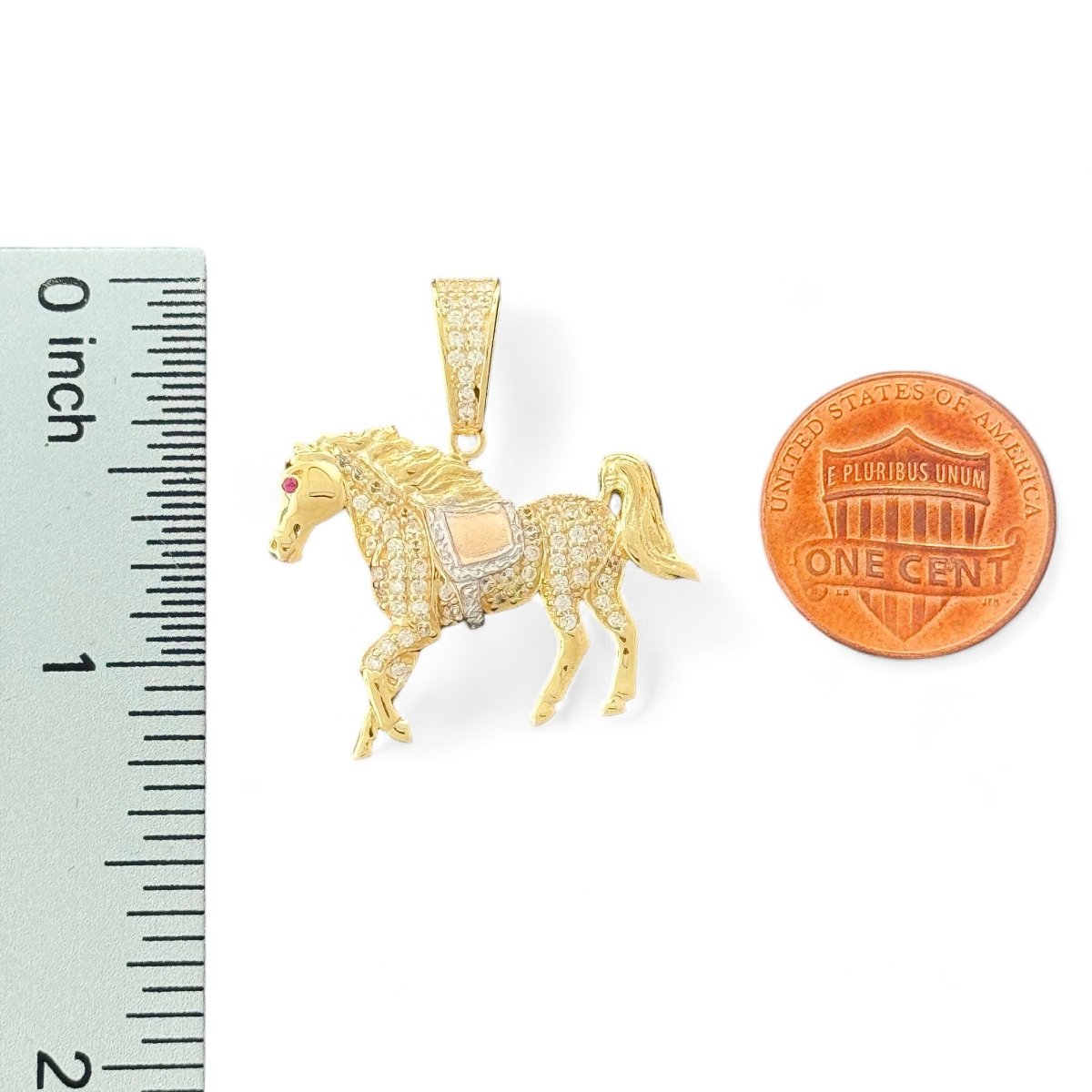 14KT Tri - Color Gold Horse Pendant With CZ Stones