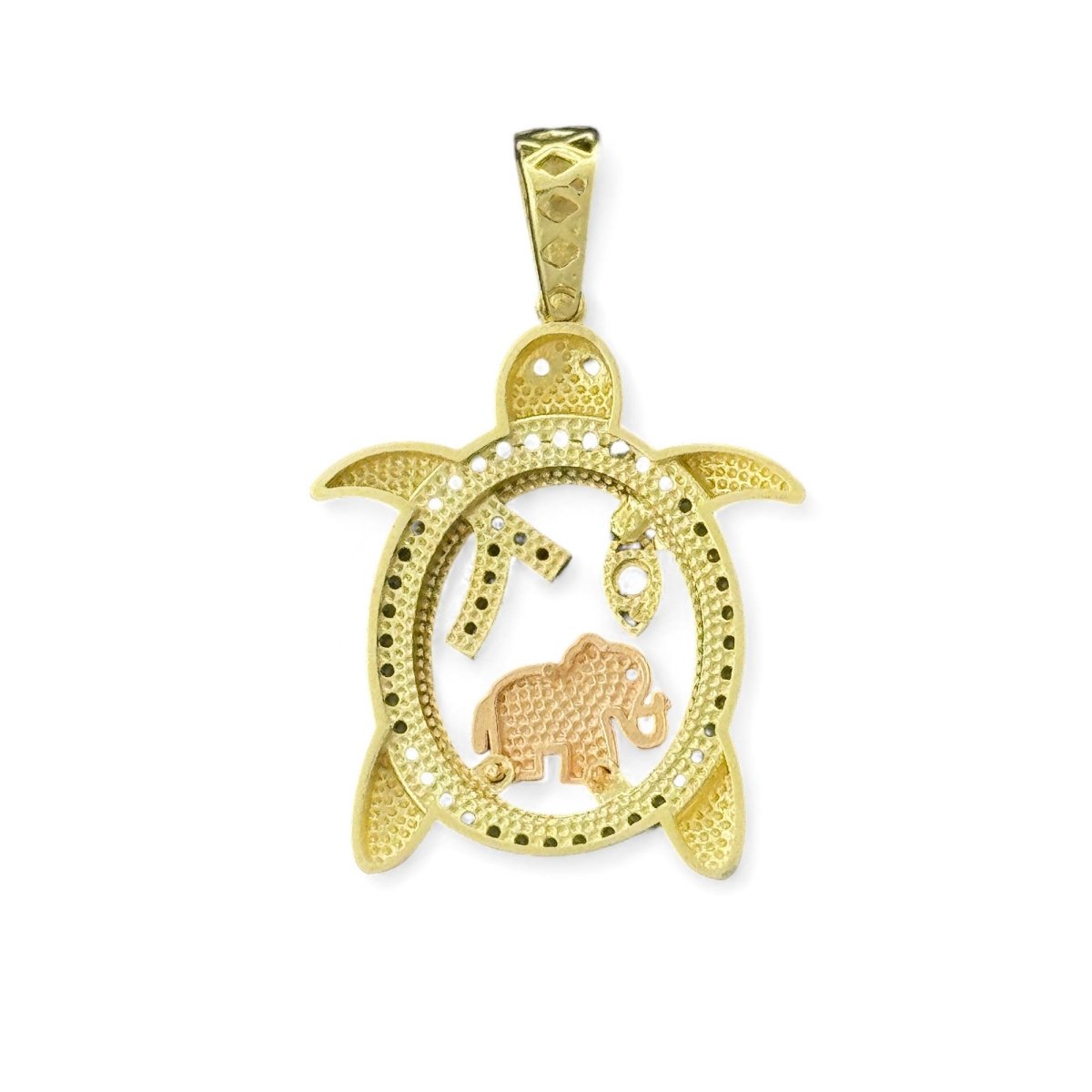 14KT Tri - Color Gold Lucky Turtle Pendant with CZ Accents