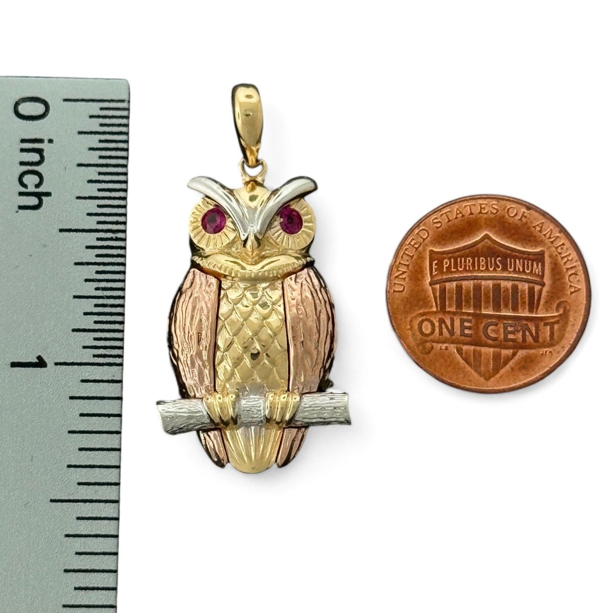 14KT Tri - Color Gold Owl Pendant