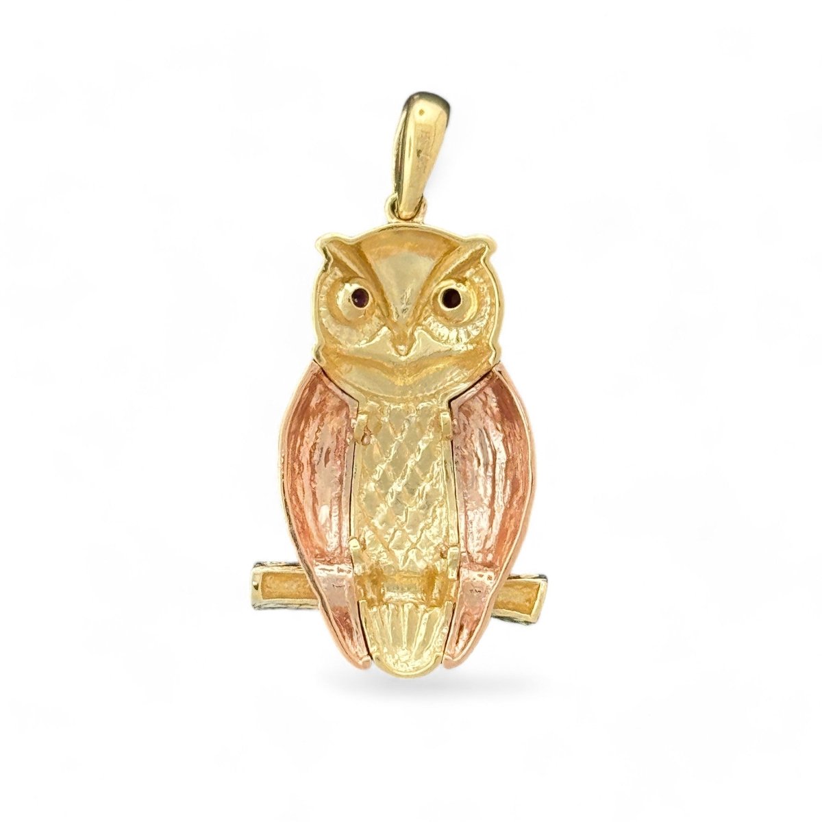 14KT Tri - Color Gold Owl Pendant