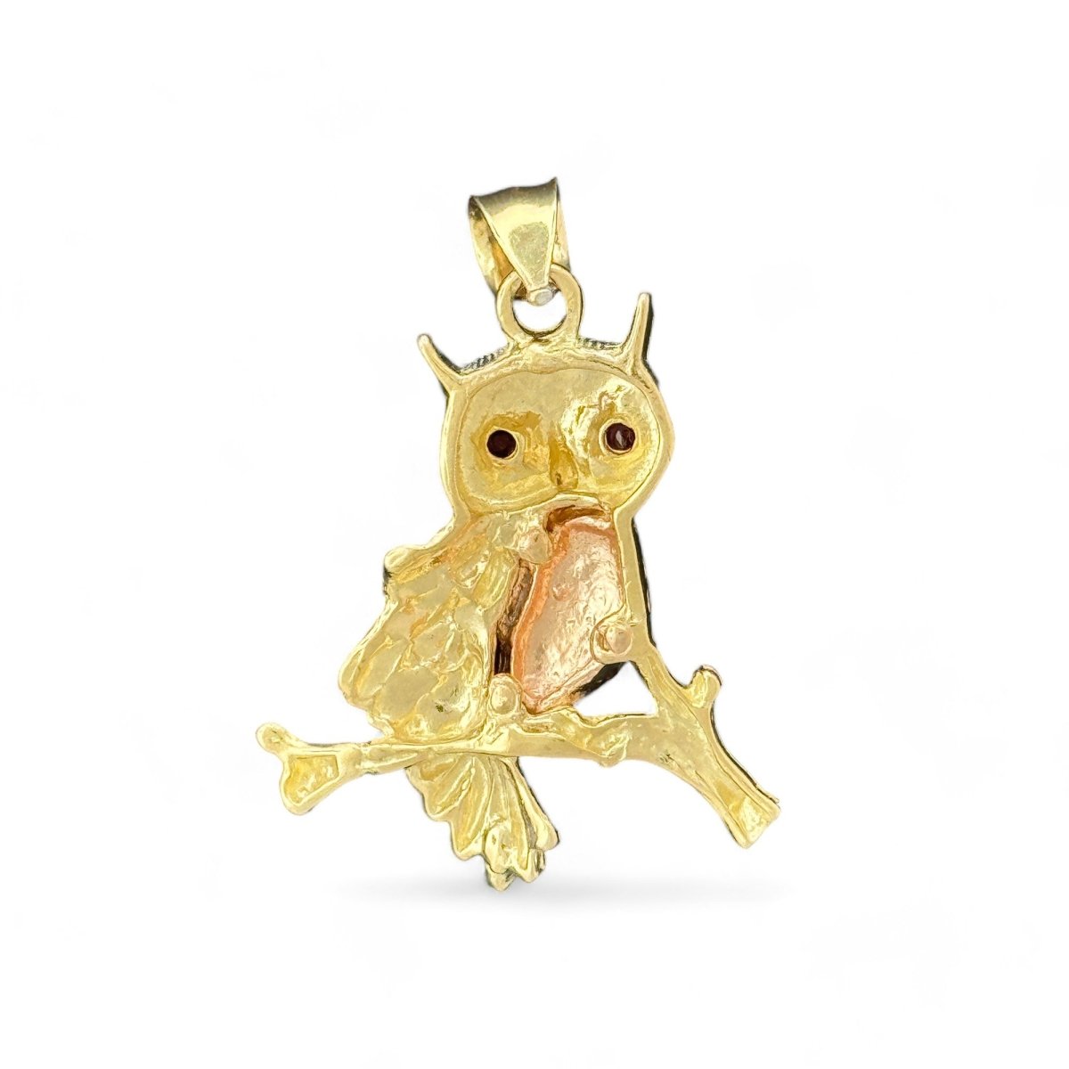 14KT Tri - Color Gold Owl Pendant