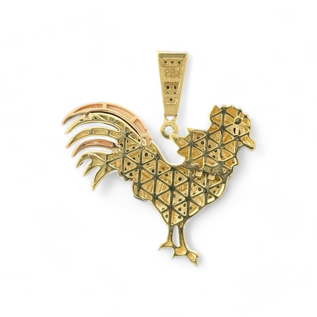 14KT Tri - Color Gold Rooster Pendant with Ruby Eye