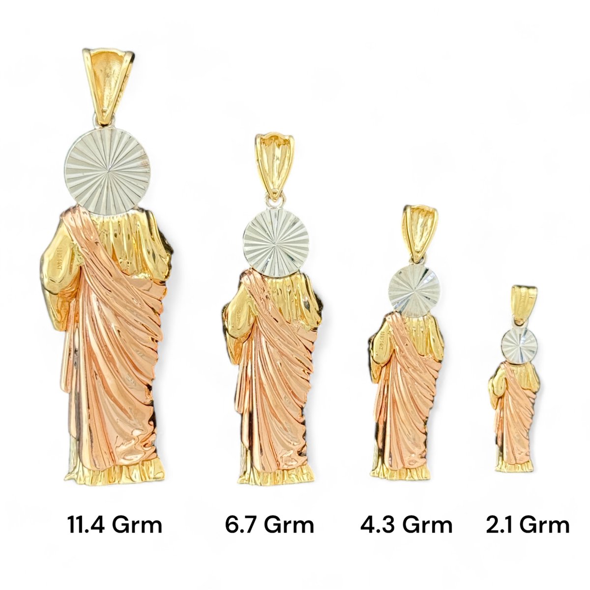 14KT Tri - Color Gold Saint Jude 3D Pendants - Multiple Sizes