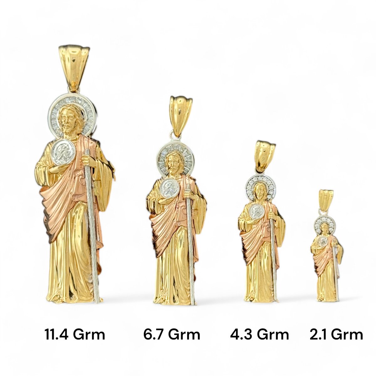 14KT Tri - Color Gold Saint Jude 3D Pendants - Multiple Sizes