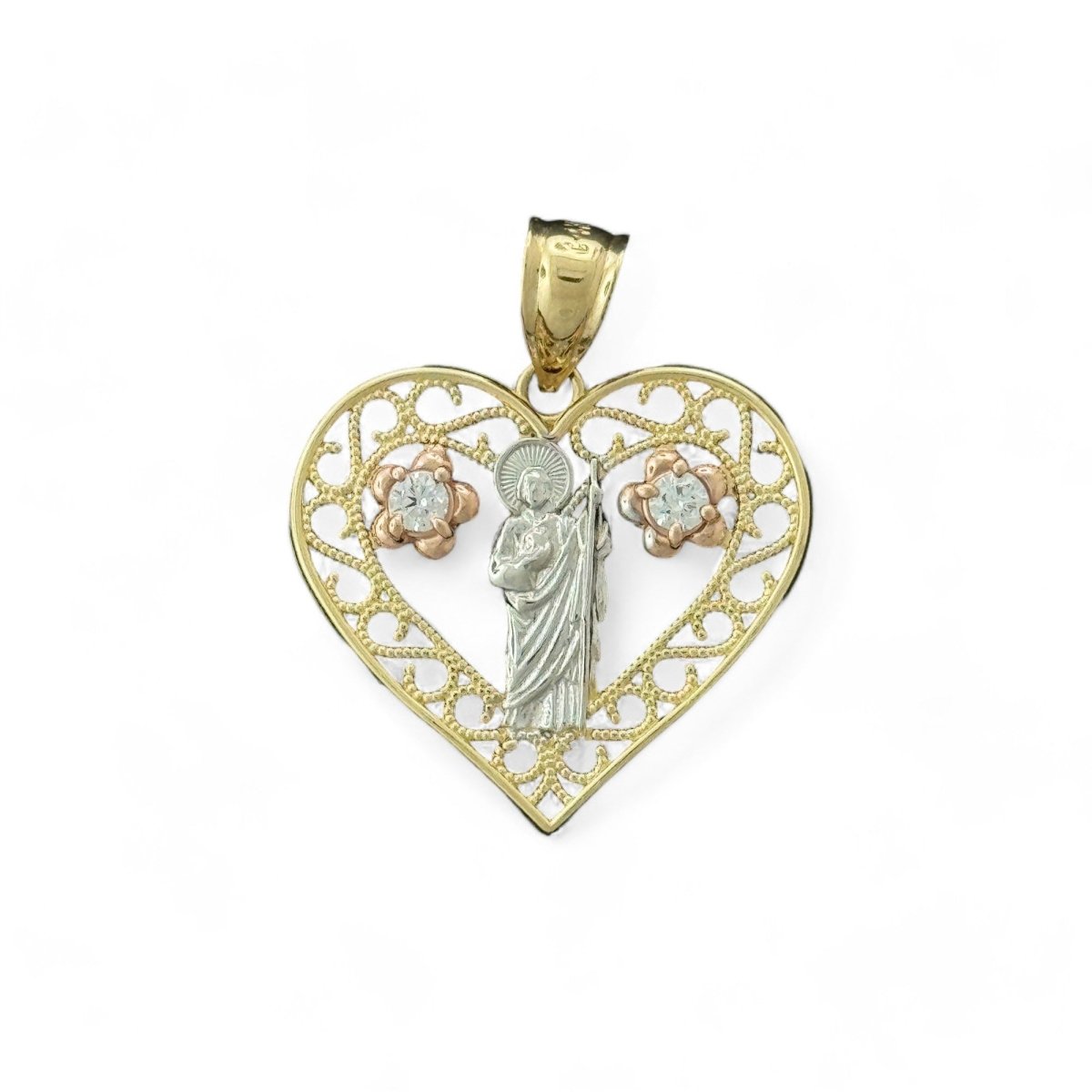 14KT Tri - Color Gold Saint Jude Heart Pendant