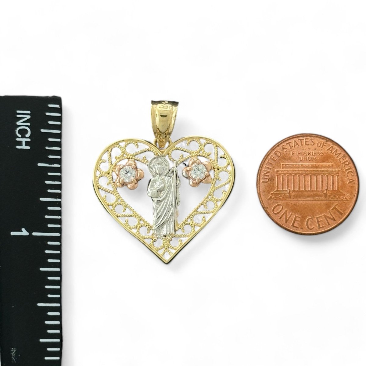 14KT Tri - Color Gold Saint Jude Heart Pendant