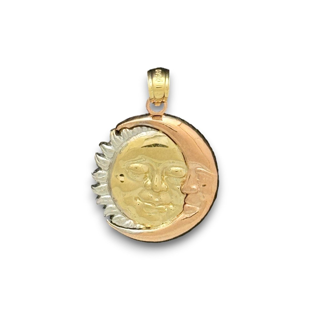 14KT Tri - Color Gold Sun and Moon Pendant