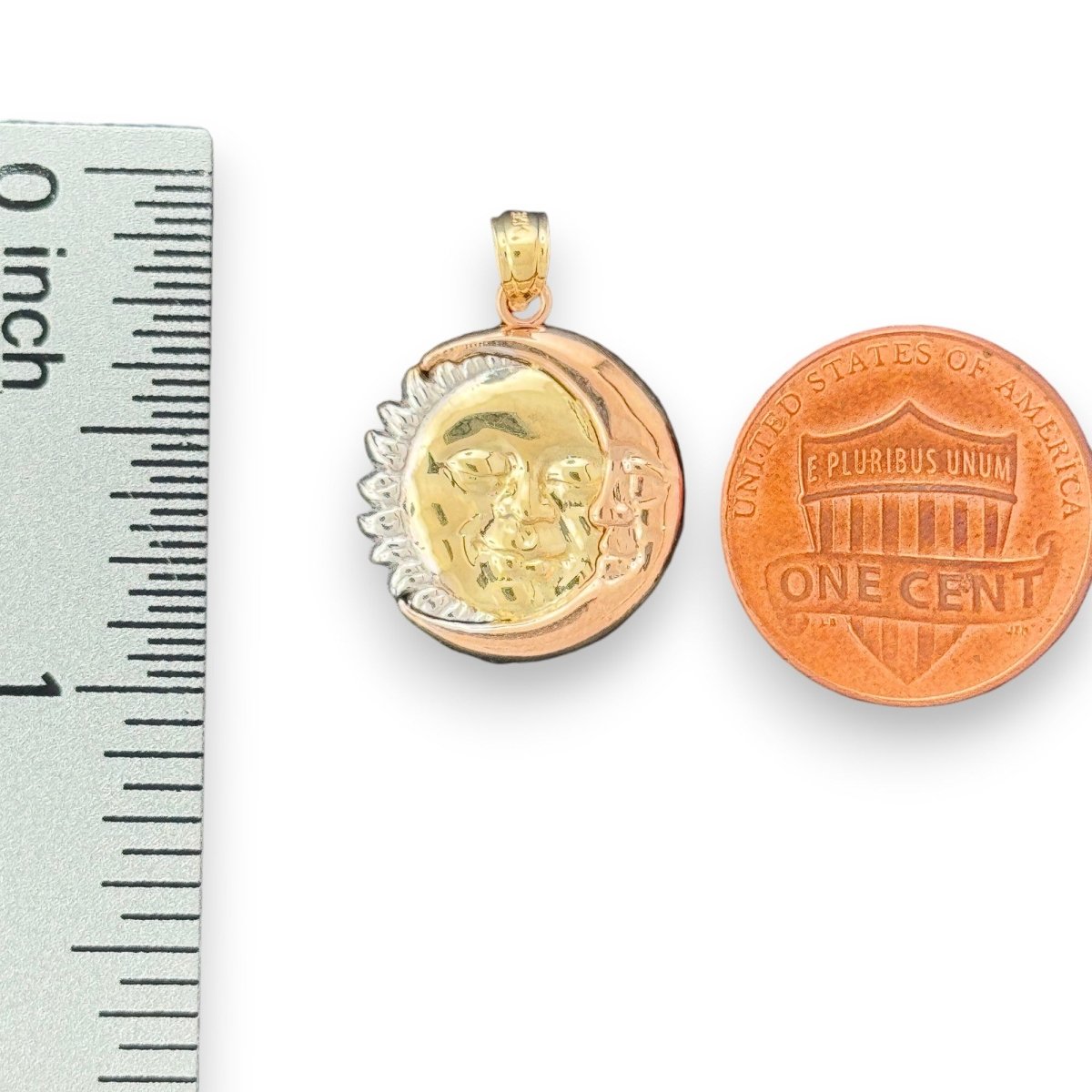 14KT Tri - Color Gold Sun and Moon Pendant