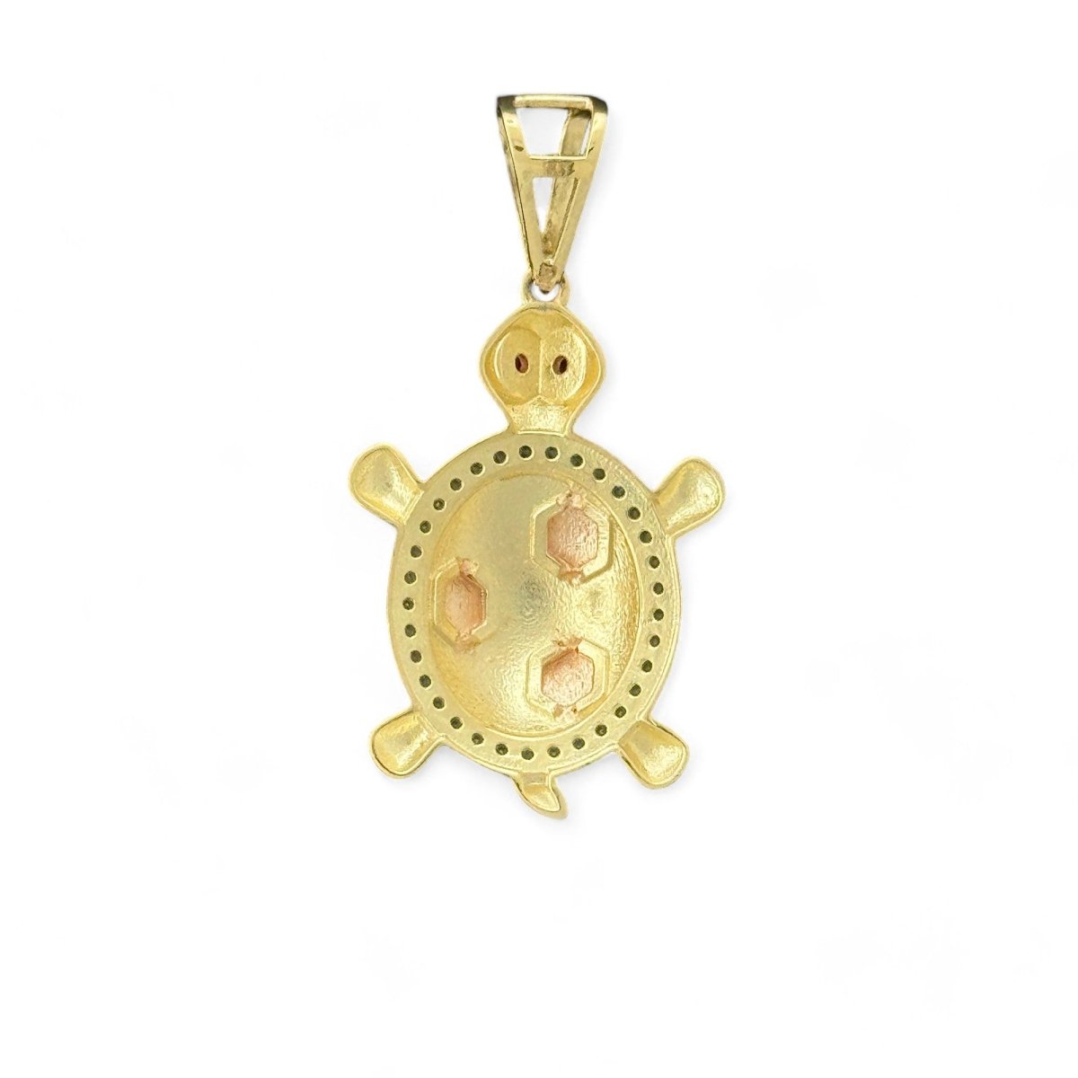14KT Tri - Color Gold Turtle Pendant with CZ Accents