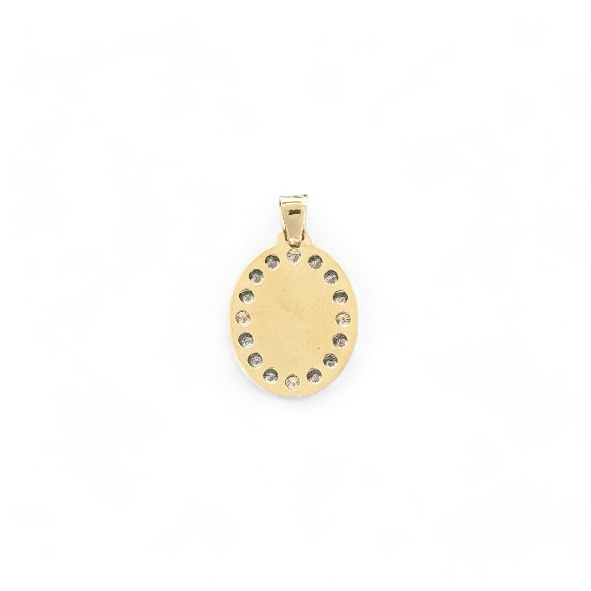 14KT Tri - Color Gold Virgin Mary Oval Pendant with CZ Accents