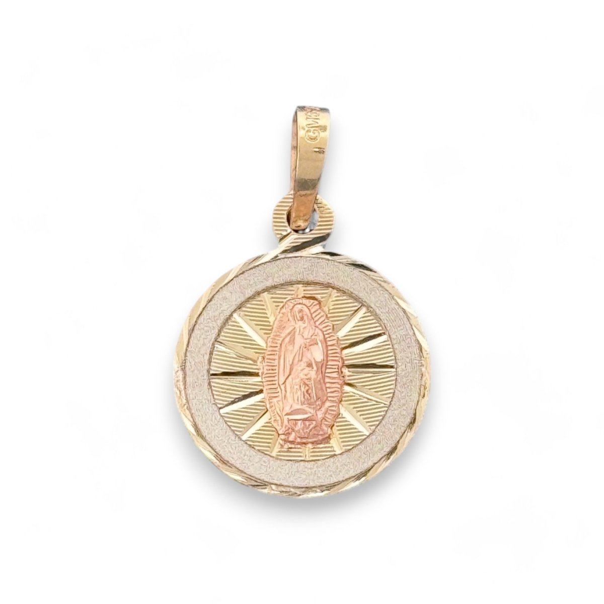 14KT Tri - Color Gold Virgin Mary Round Pendant