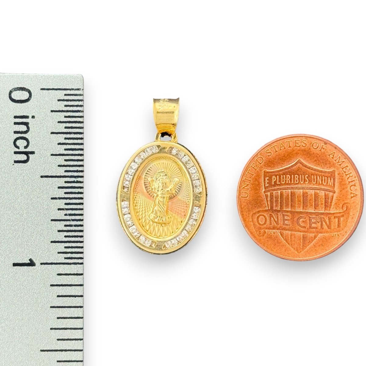 14KT Tricolor Gold Baby Jesus Oval Pendant