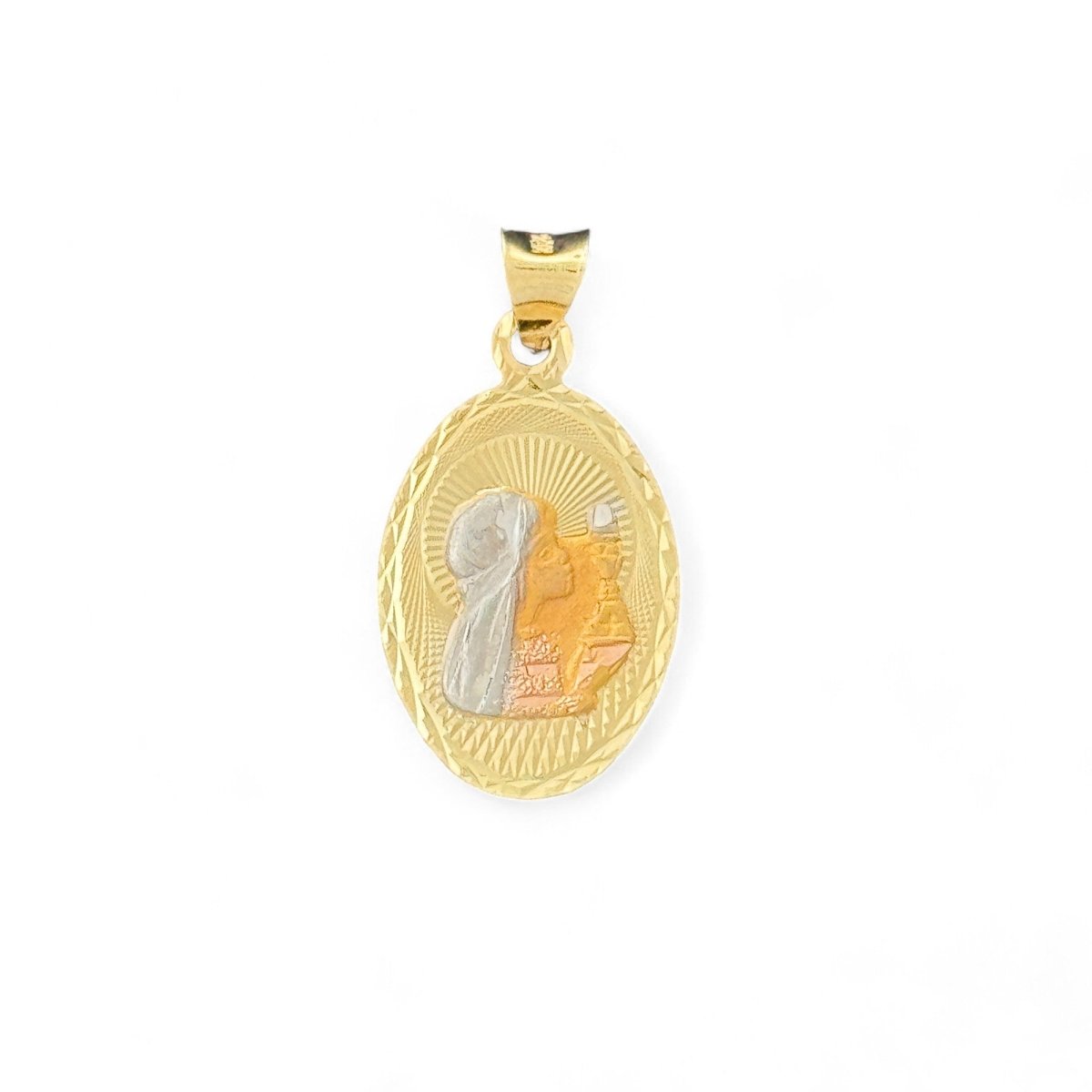 14KT Tricolor Gold Baptism Pendant with Holy Scene