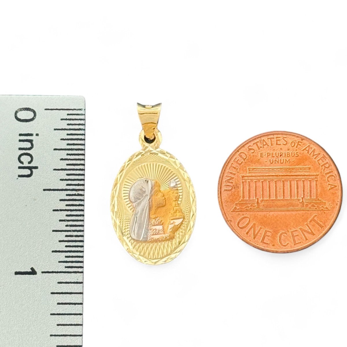 14KT Tricolor Gold Baptism Pendant with Holy Scene