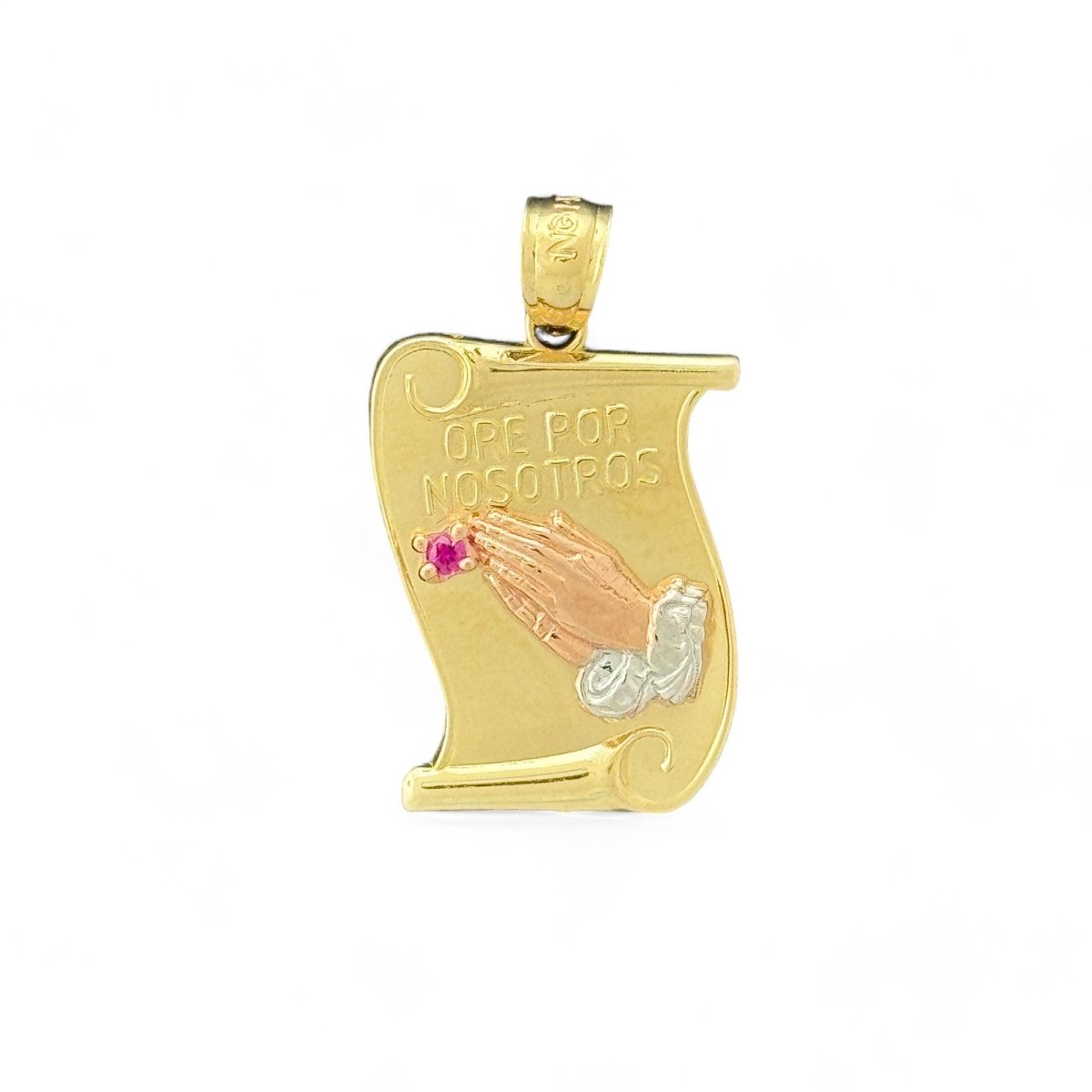 14KT Tricolor Gold Baptism Pendant with Praying Hands