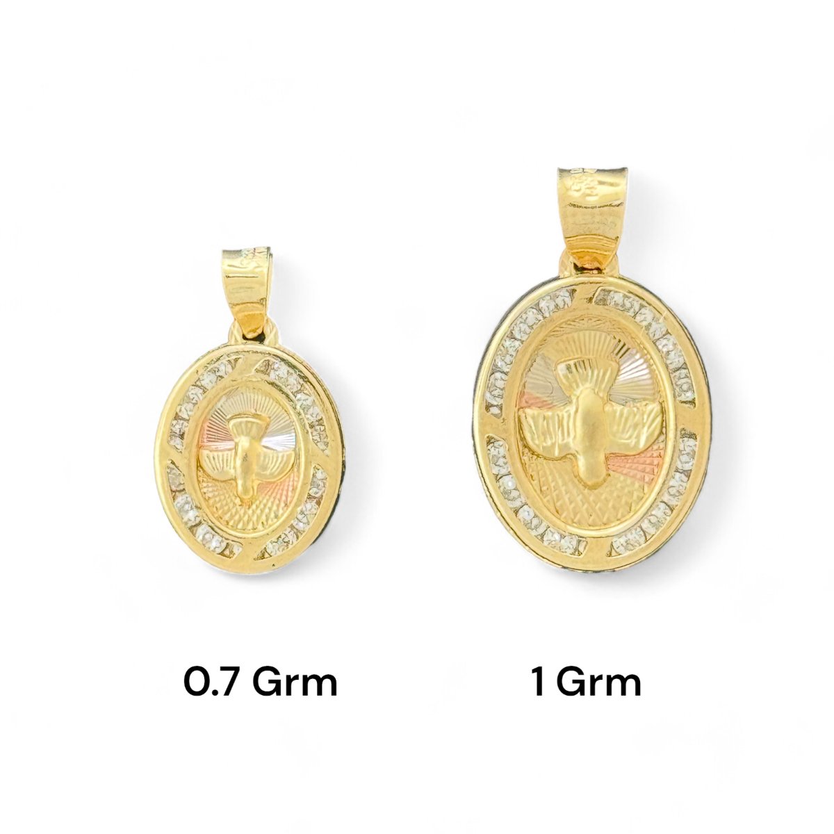 14KT Tricolor Gold Baptism Pendants with Dove