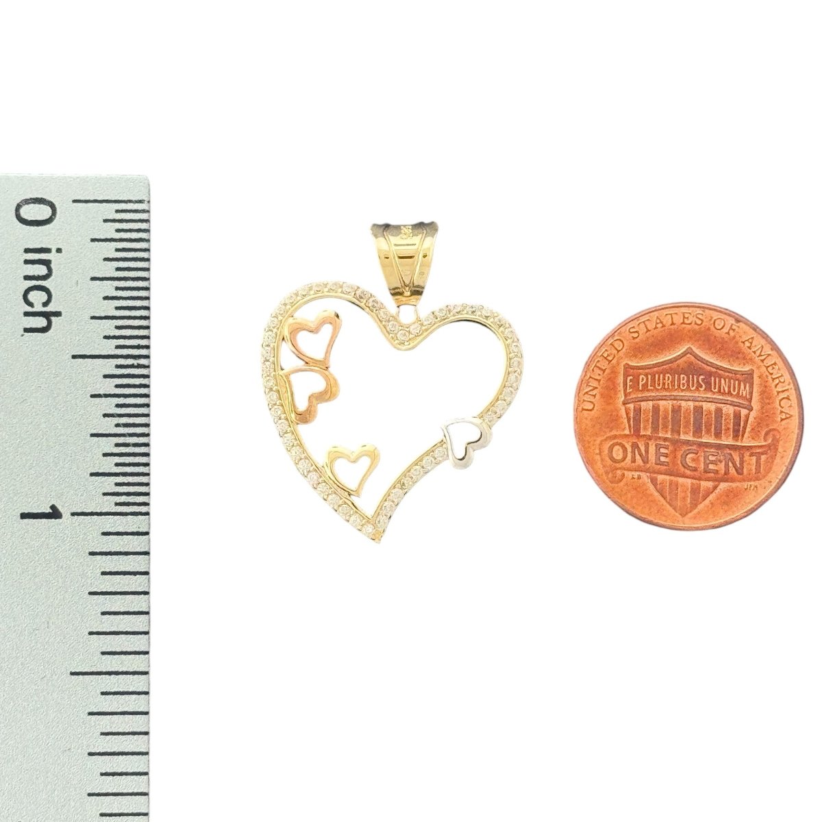 14KT Tricolor Gold Heart Pendant with CZ Accents