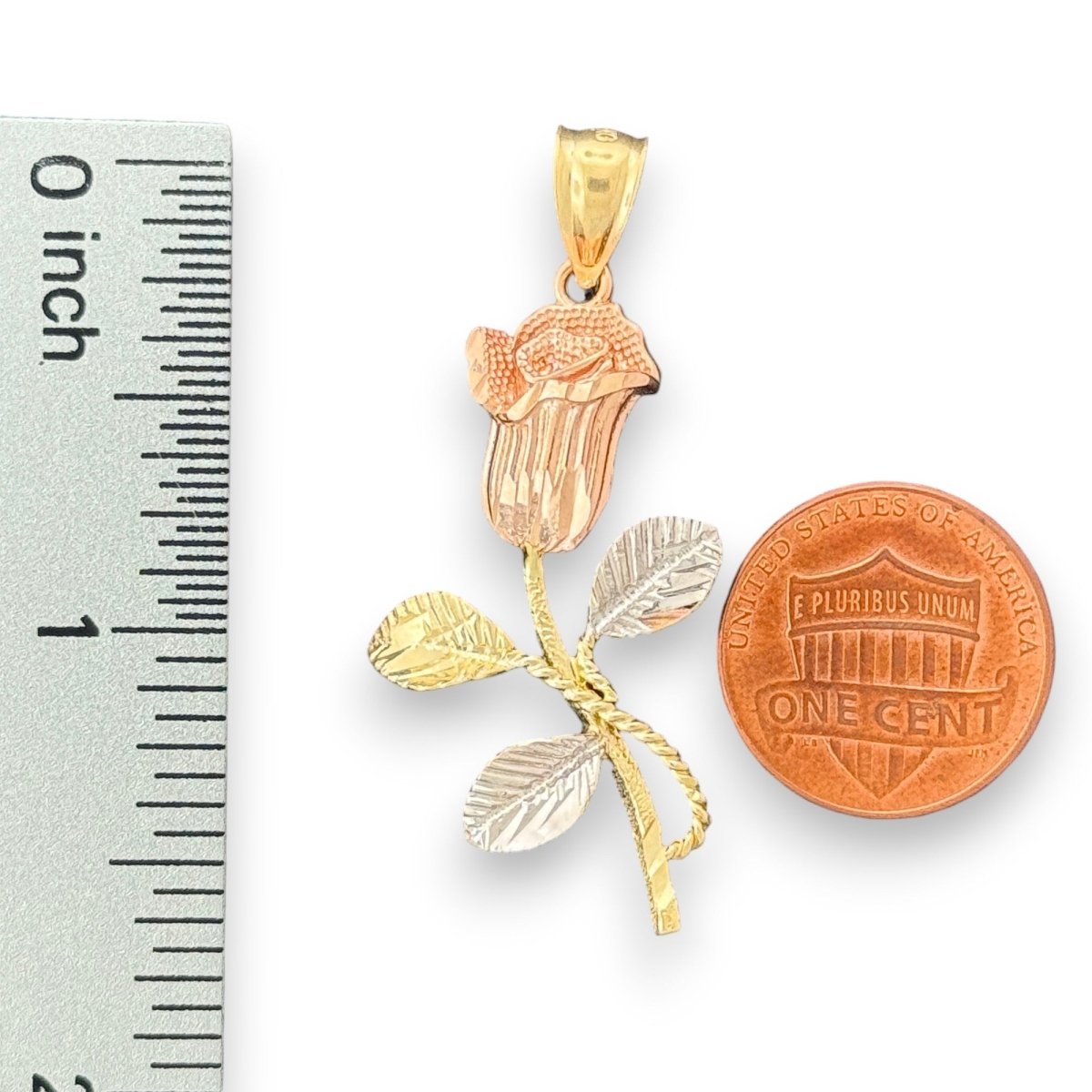 14KT Tricolor Gold Rose Pendant