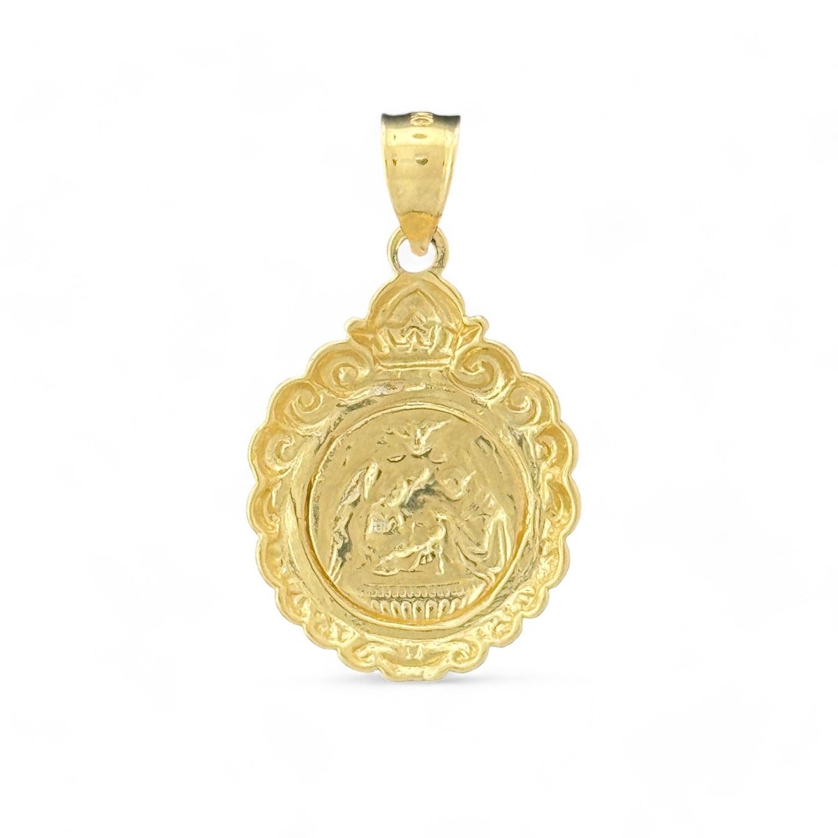 14KT Two - Tone Gold Baptism Pendant with Dove and Holy Scene