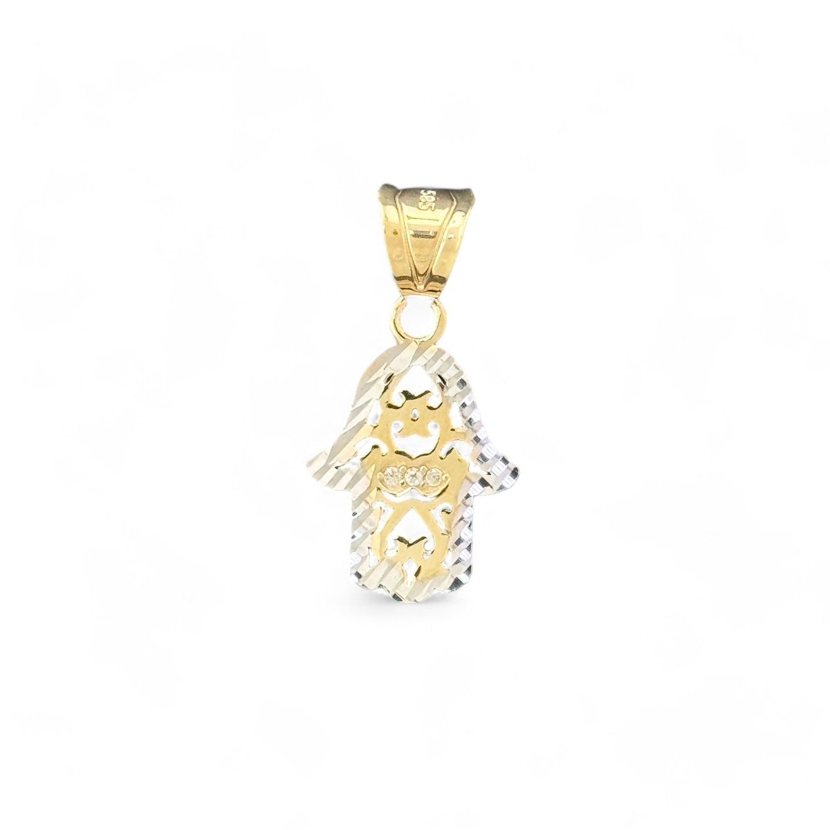 14KT Two - tone Gold Hamsa Hand Pendant