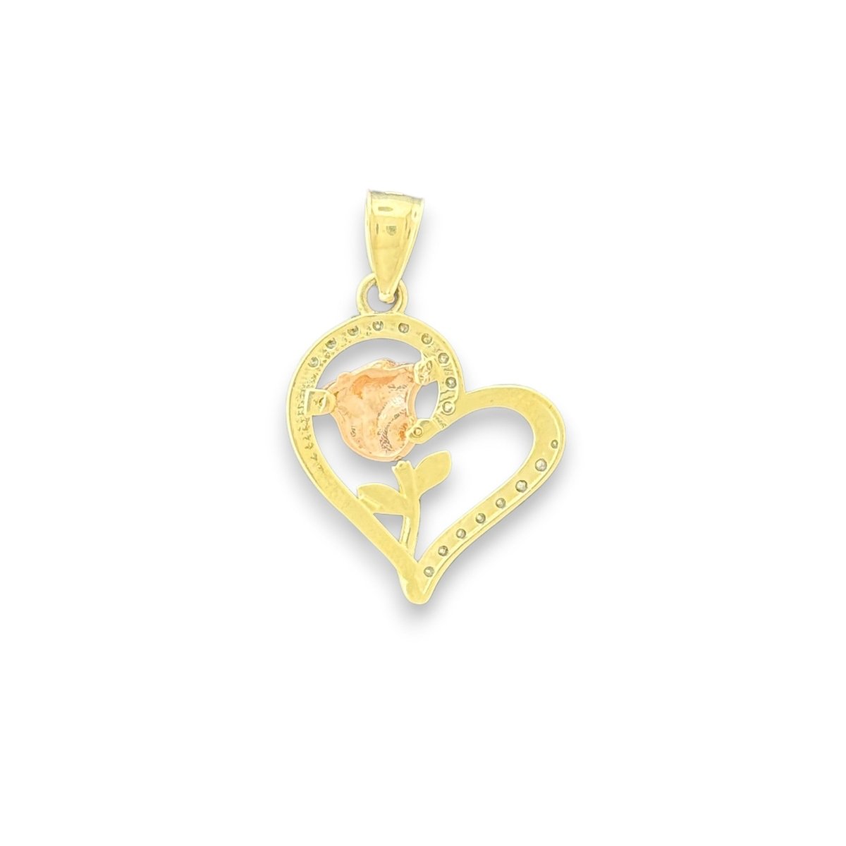 14KT Two - Tone Gold Heart and Rose Pendant