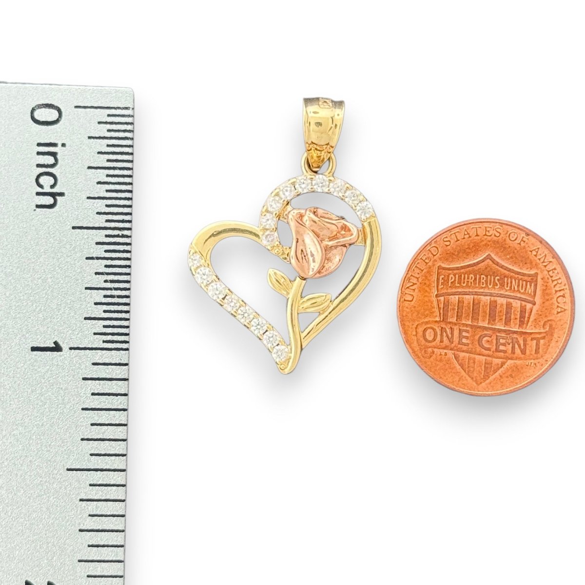 14KT Two - Tone Gold Heart and Rose Pendant
