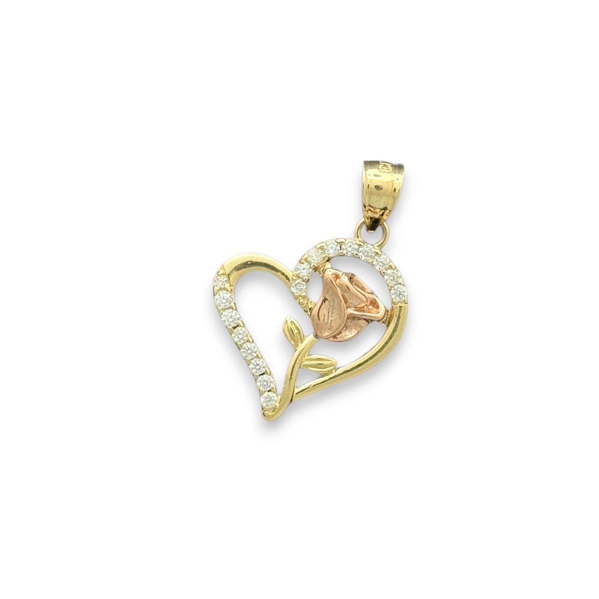 14KT Two - Tone Gold Heart and Rose Pendant