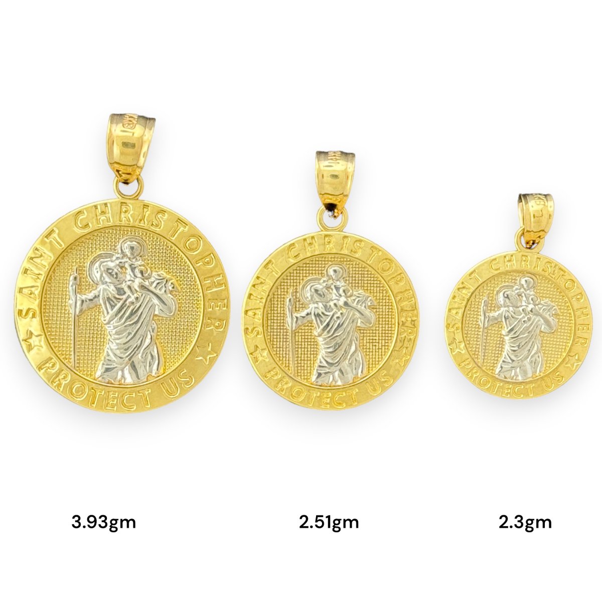 14KT Two Tone Gold Saint Christopher Protect Us Pendant