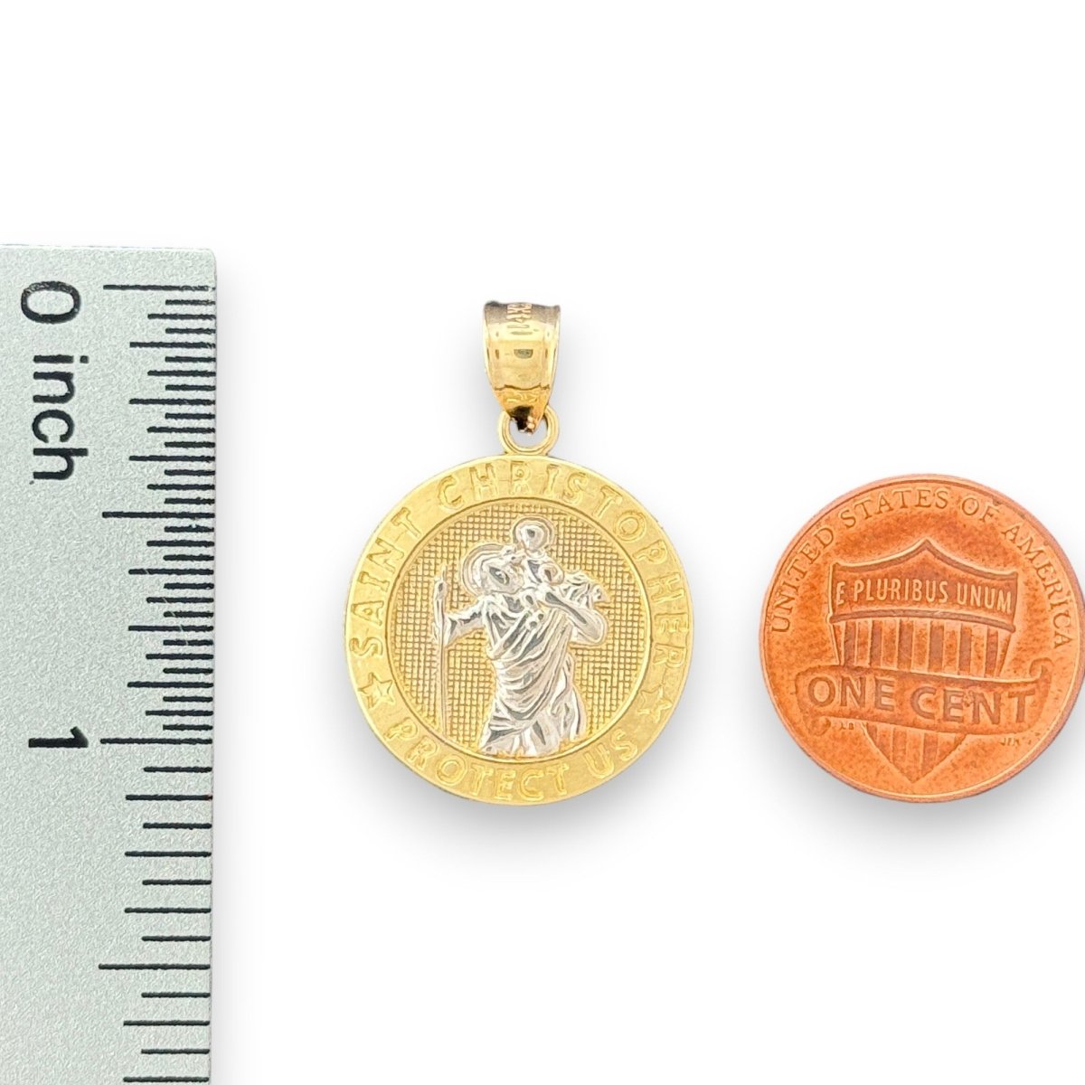 14KT Two Tone Gold Saint Christopher Protect Us Pendant