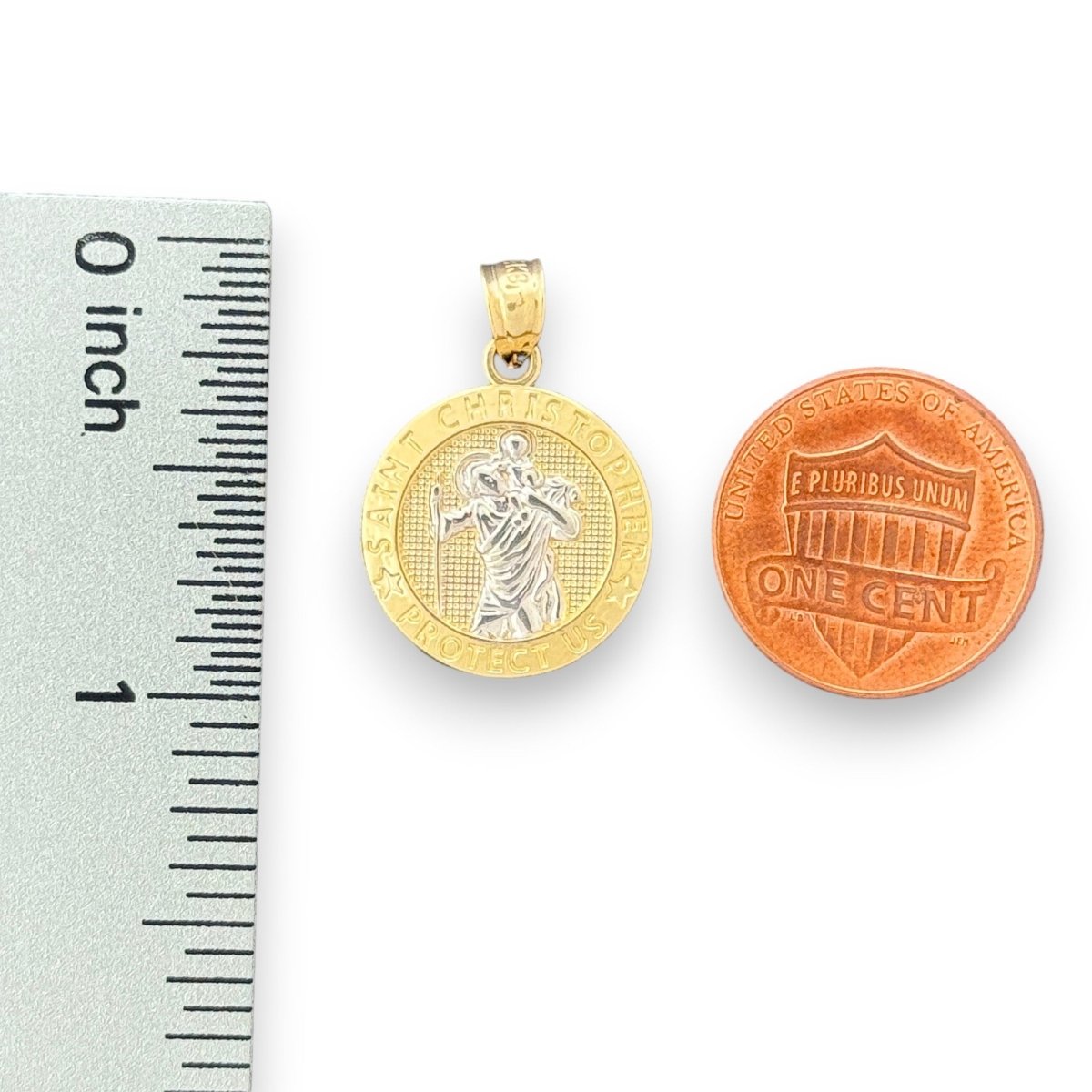 14KT Two Tone Gold Saint Christopher Protect Us Pendant