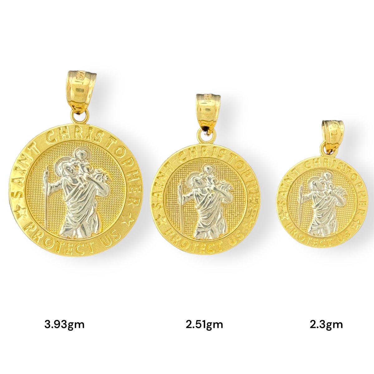 14KT Two Tone Gold Saint Christopher Protect Us Pendant