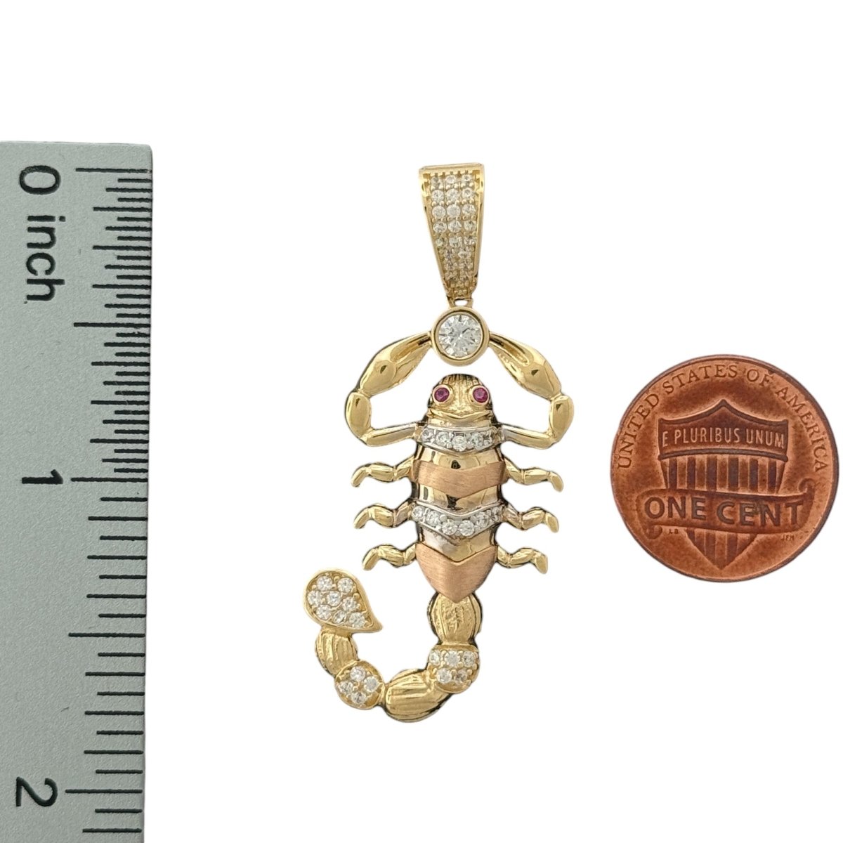 14KT Two - Tone Gold Scorpion Pendant with Ruby Eyes