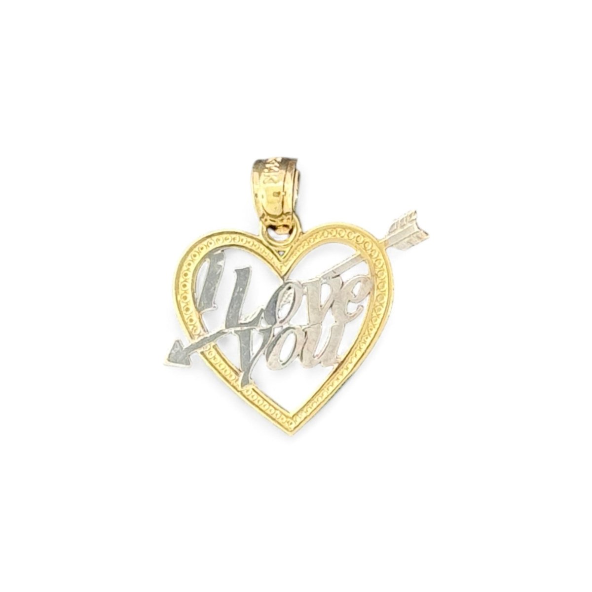 14KT Yellow and White Gold "I Love You" Heart Pendant
