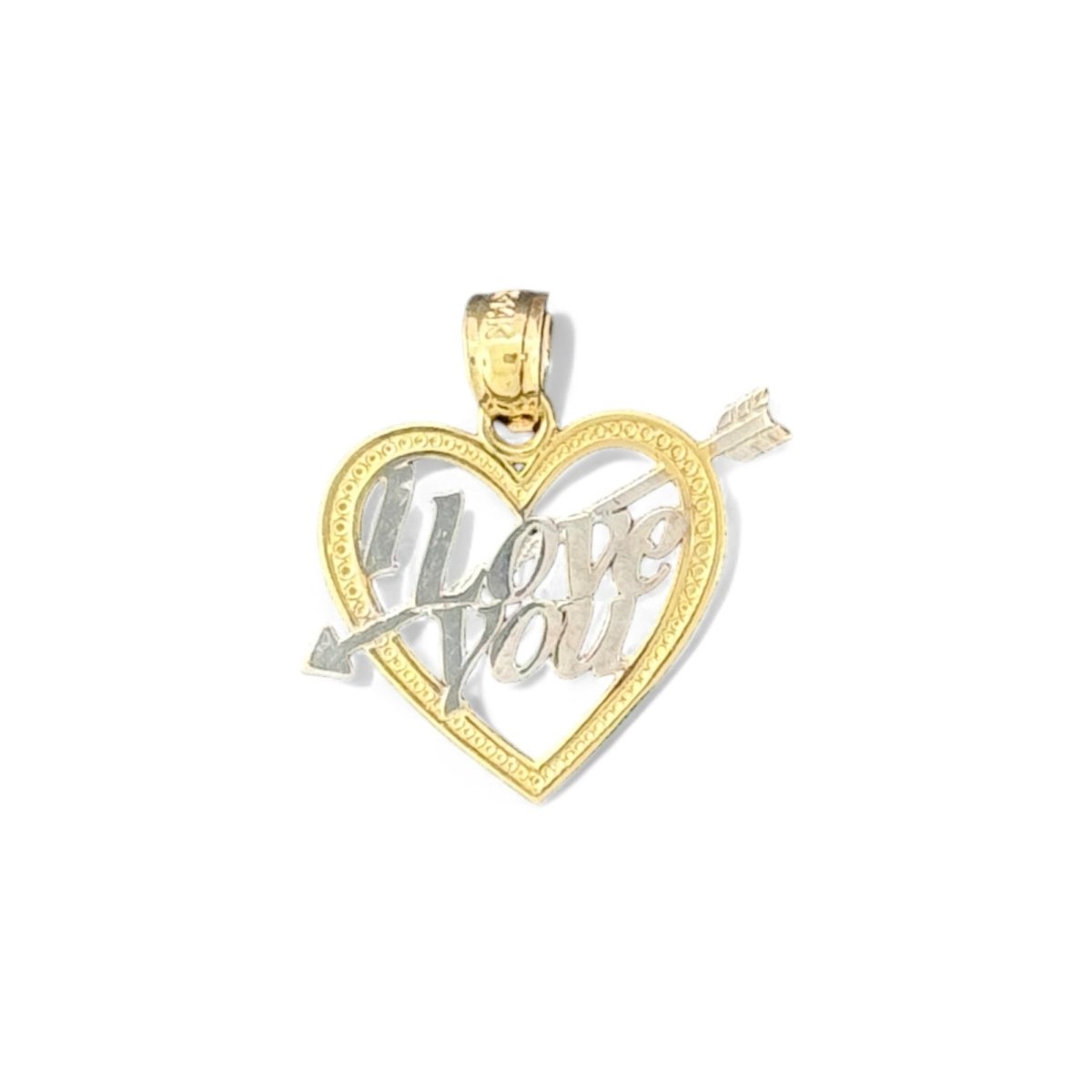 14KT Yellow and White Gold "I Love You" Heart Pendant