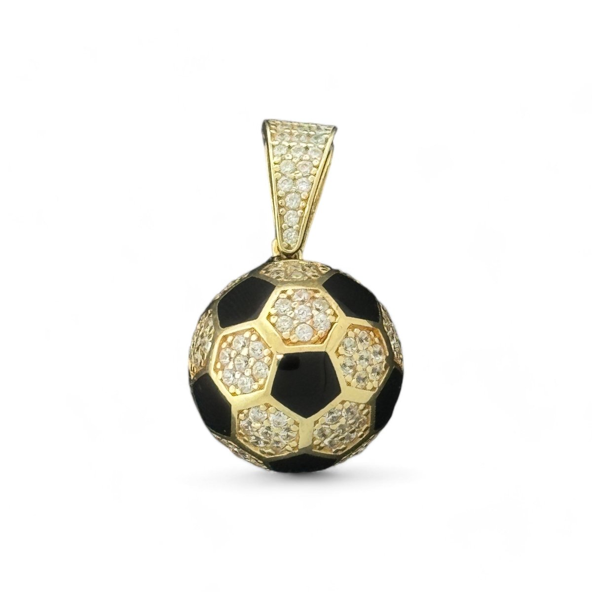 14KT Yellow Gold 3D Soccer Ball Pendant with Black CZ Accents